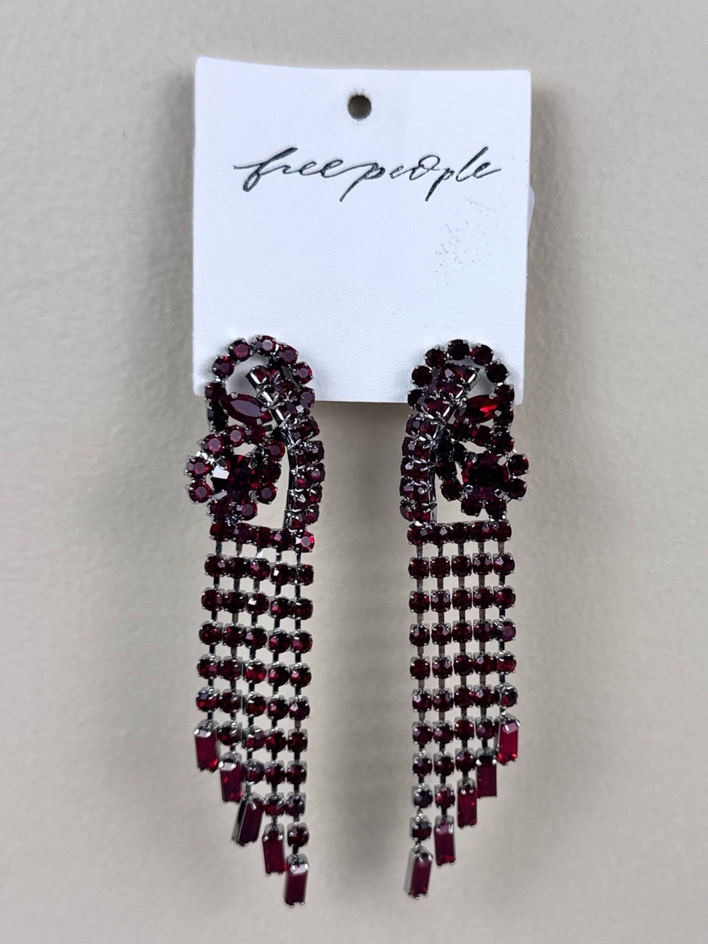 Free People Follow The Rhythm Rhinestone Earrings Red Statement Chandelier